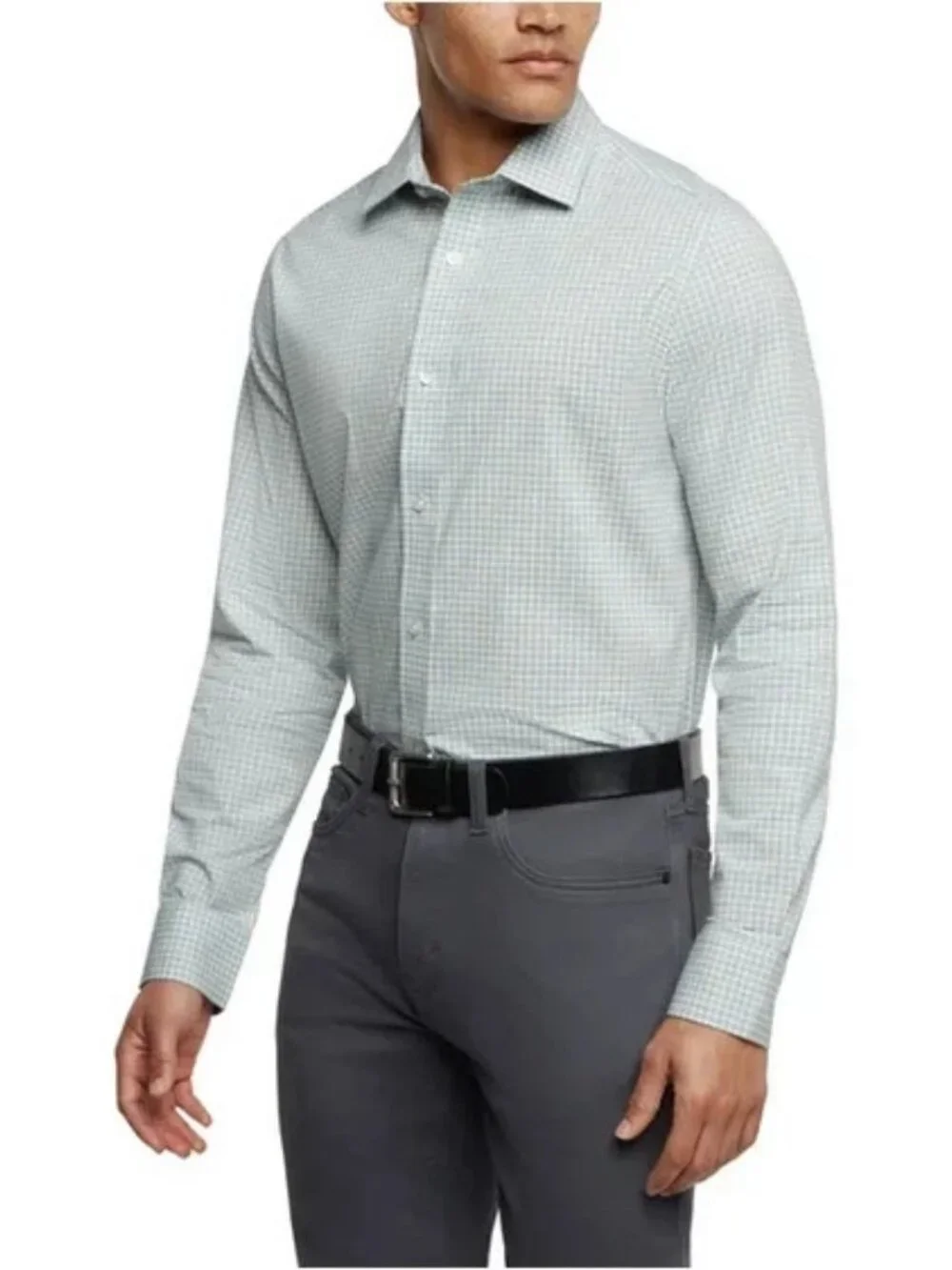 Banana Republic Men's Slim Fit Stretch Poplin Shirt, Green/Blue Striped, sizeXXL